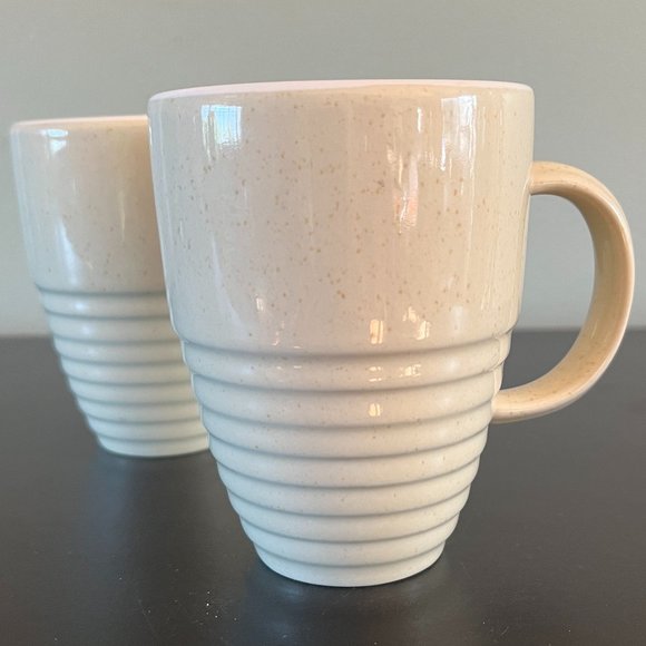 PFALTZGRAFF Cappuccino Pattern  Set of 2 Vintage Mugs Beige Speckled w/ Ribbing - Picture 2 of 12
